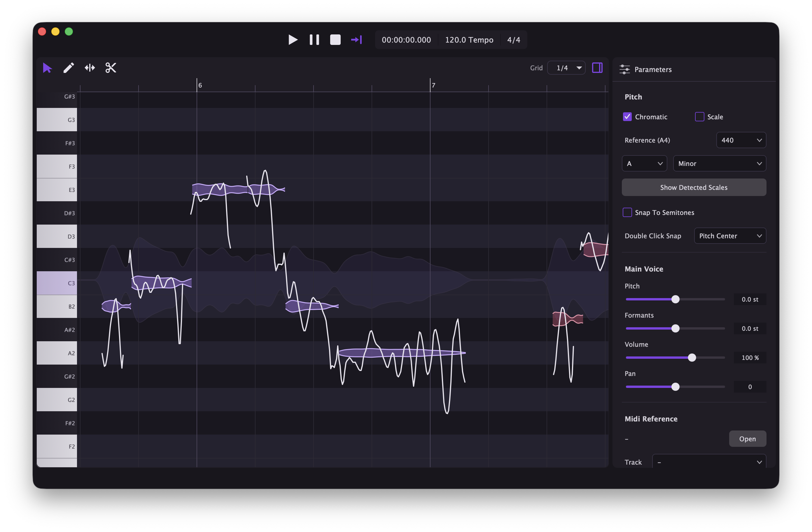 Hachitune pitch correction editor interface
